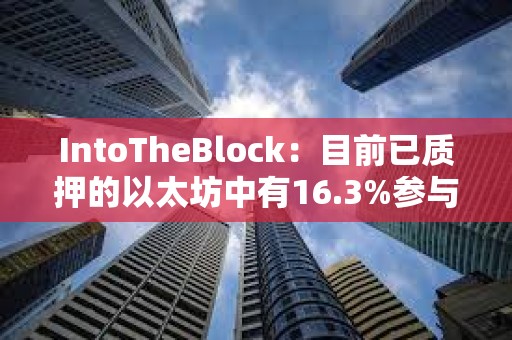 IntoTheBlock：目前已質押的以太坊中有16.3%參與再質押