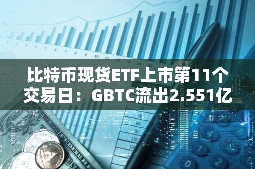 比特幣現貨ETF上市第11個交易日：GBTC流出2.551億美元