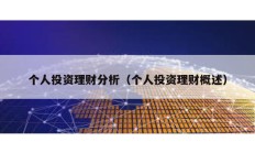 個(gè)人投資理財(cái)分析（個(gè)人投資理財(cái)概述）